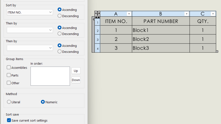 How to Sort a Bill of Materials and Save Settings