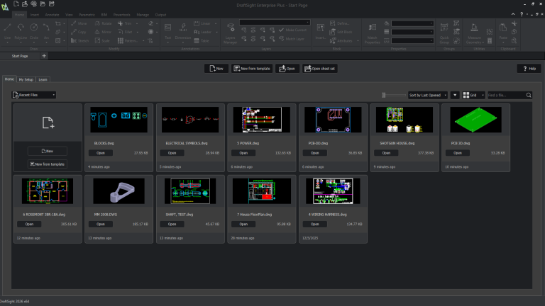 Introducing the Start Page in DraftSight 2026