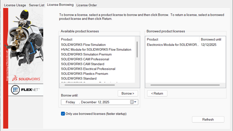 How to Only Use Borrowed Licenses with SOLIDWORKS